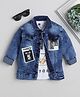Ministitch Full Sleeves Patch Detailed Denim Jacket With Text Printed Tee - Blue