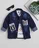 Ministitch Full Sleeves Patch Detailed Denim Jacket With Text Printed Tee - Navy Blue