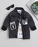 Ministitch Full Sleeves Patch Detailed Denim Jacket With Text Printed Tee - Black