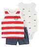 Carter's Sleeveless Striped T-Shirt & Shorts Set With Printed Onesie - Multicolor