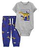 Carter's Half Sleeves Onesie with Dino Print & Leggings- Blue