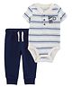Carter's Half Sleeves Striped Onesie With Legging - Blue