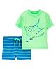 Carter's Half Sleeves Two Piece Swimsuit With Fish Print - Multicolor