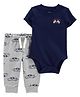 Carter's Half Sleeves  Onesie with Car Printed Leggings- Navy