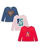 JusCubs Pack Of 3 Full Sleeves Flowers & Doll With Text Printed Tees - Blue & Pink