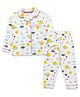 JusCubs Full Sleeves Seamless Clouds & Sun With Raindrops Printed Coordinating Night Suit - White