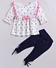 M'Andy Full Sleeves Cat Face  Printed Knit Top With Solid Legging Set - Pink