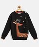 Cherry Crumble By Nitt Hyman Full Sleeves Cosy Christmas Holiday Featuring Reindeer Designed Sweater - Black