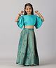 Kiddopanti Half Bell Sleeves Solid Choli With Floral Woven Designed Lehenga - Turquoise Blue & Green