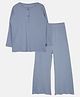 Kiddopanti Full Sleeves Ribbed Coordinating Tee & Pyjama Night Set - Ink Blue