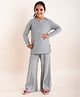 Kiddopanti Full Sleeves Ribbed Coordinating Tee & Pyjama Night Set - Grey Melange