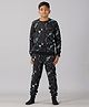 Kiddopanti Full Sleeves Colour Splashed Fleece Coordinating Tee & Joggers Set - Black