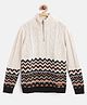Cherry Crumble By Nitt Hyman Full Sleeves Woven Chevron & Cable Designed Bohemian High Neck Sweater - Beige
