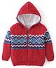 Babyhug Knitted Full Sleeves Hooded Sweater Shapes Print - Red & Blue