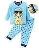 Babyhug Cotton Knit Full Sleeves Night Suit With Leopard Print & Embroidery - Blue