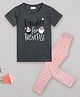 Sheer Love Half Sleeves Cupcakes For Breakfast Printed Tee & Pajama Set - Charcoal Melange Grey