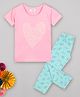 Sheer Love Half Sleeves XO Heart Printed Tee & Pajama Set - Pink
