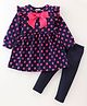 CrayonFlake Full Sleeves Polka Dot Printed Polar Fleece Dress Cotton Leggings Set - Navy Blue