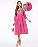 Bella Mama 100% Viscose Woven Three Fourth Sleeves Yoke Embroidered Maternity Kurta with Pocket Bandhani Print - Pink