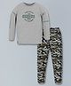 3PIN Full Sleeves Placement Text Printed Tee & Camouflage Detailed Night Suit - Grey