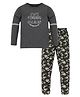 3PIN Full Sleeves Placement Text Printed Tee & Camouflage Detailed Night Suit -Charcoal Grey