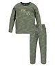 3PIN Full Sleeves Placement Text Printed Tee & Camouflage Detailed Coordinating Night Suit - Olive Green