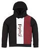 3PIN Full Sleeves  Placement Text & Colour Block Detailed Hoodie - Black