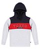 3PIN Full Sleeves  Placement Text & Colour Block Detailed Hoodie - Grey