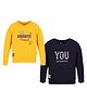 3PIN Pack Of 2 Full Sleeves Favorite Trend & You Are So Beautiful Text Printed Tees - Yellow & Black