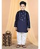 Kinder Kids Full Sleeves Placement Bird Embroidered  Kurta And Pyjama - Blue