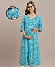 MomToBe Three Fourth Sleeves Floral Printed Maternity Kurta With Concealed Zipper Nursing Access - Blue