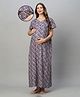 MomToBe Half Sleeves Seamless Jaiouri Floral Printed Maternity Night Dress With Concealed Zipper Nursing Access - Blue