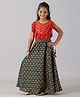 Kiddopanti Short Sleeves Gota Lace Embellished & Ruffle Detailed Choli With Seamless Foil Printed Lehenga - Red & Green