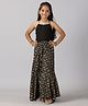 Kiddopanti Sleeveless Mirror Work Detailed & Embroidered Halter Neck Choli With Seamless Foil Printed Ghagra - Black