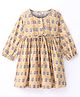 Hugsntugs Full Sleeves All Over Flower Motif Printed Dress With Small Pleats At Yoke -  Golden Yellow