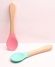 THE LITTLE LOOKERS Silicone Spoon with Bamboo Handle, BPA Free Feeding Spoons for Baby/Kids/Toddlers - Pink & Green (Pack of 2)
