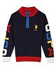 US Polo Assn Knitted Full Sleeves Sweater with Text Design - Dark Blue