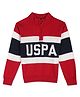 US Polo Assn Knitted Full Sleeves Sweater with Text Design - Medium Red