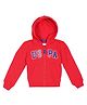 US Polo Assn Full Sleeves Hooded Sweatjacket with Kangaroo Pockets & Logo Print - Red