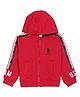 US Polo Assn Knitted Full Sleeves Hooded Sweatshirt Logo Print - Dark Red