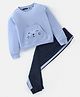 Tiara Full Sleeves Cat Face Detailed Sweatshirt & Pant Set - Blue