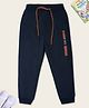 Nino Togs Cotton Loop Knit Little & Genius HD Text Printed Joggers - Navy Blue