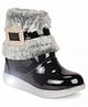 Lil Lollipop Stone Detailed Fur Embellished Glossy & Zipper Party Boots With Light - Black