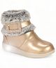 Lil Lollipop Stone Detailed Fur Embellished Glossy & Zipper Party Boots With Light - Golden