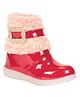 Lil Lollipop Stone Detailed Fur Embellished Glossy & Zipper Party Boots With Light - Red