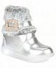 Lil Lollipop Stone Detailed Fur Embellished Glossy & Zipper Party Boots With Light - Silver