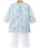 Babyhug Cotton Woven Full Sleeves Kurta & Pyjama Set With Ikat Print & Embroidery - Blue & White