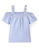 Babyhug Cotton Woven Yarn Dyed Dobby Off Shoulder Sleeve Striped Singlet Top - Blue