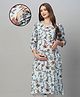 MomToBe Three Fourth Sleeves Floral Printed Cotton Maternity Kurta With Concealed Zipper Nursing Access - Blue