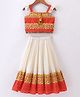 Twisha Sleeveless Floral Printed & Mirror Work Embroidered Top With Ghagra - Orange & Off White